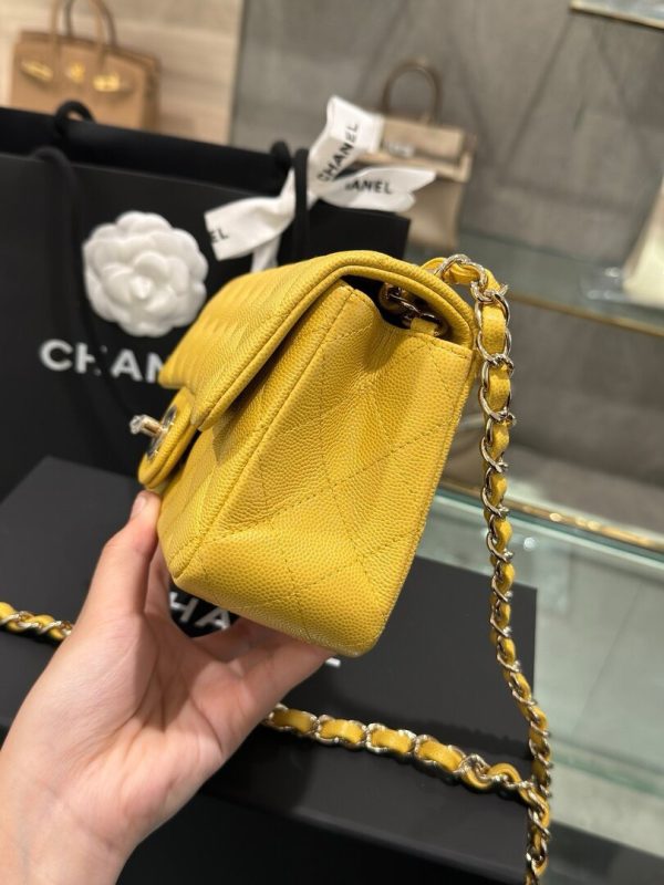 Chanel Classic Women’s Handbag Yellow Calfskin Like Auth 20cm - Image 5