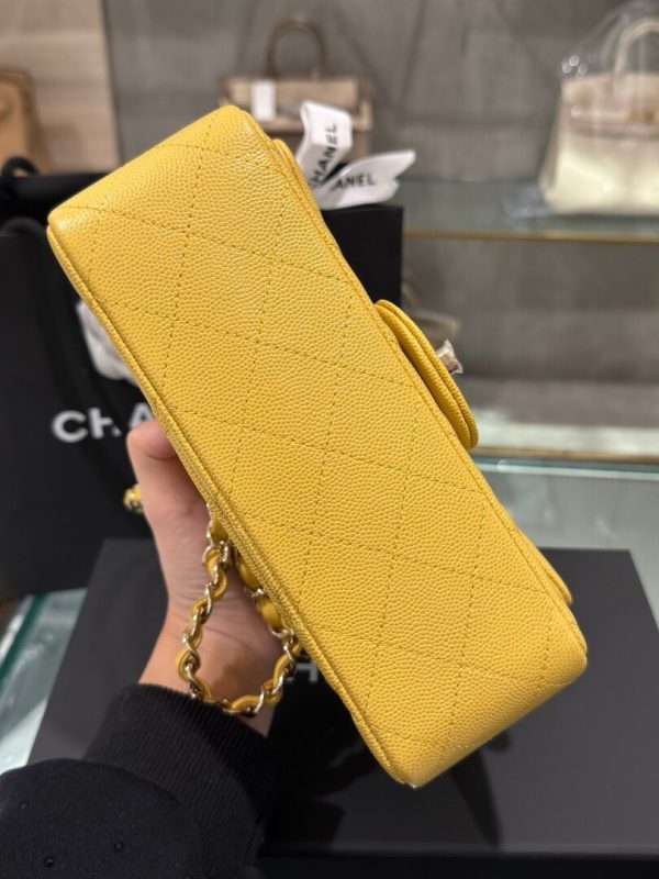 Chanel Classic Women’s Handbag Yellow Calfskin Like Auth 20cm - Image 6