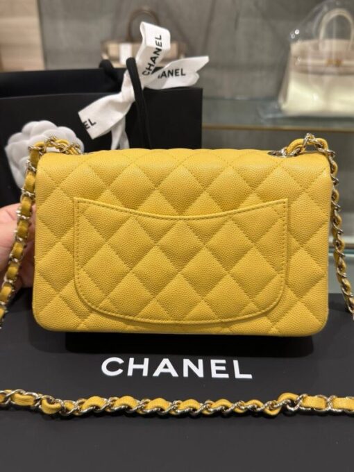 Chanel Classic Women’s Handbag Yellow Calfskin Like Auth 20cm - Image 3