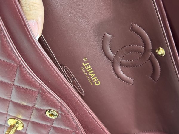 Chanel Classic Women’s Handbag Plum Red Smooth Leather Rep 11 High Quality 25cm - Image 9