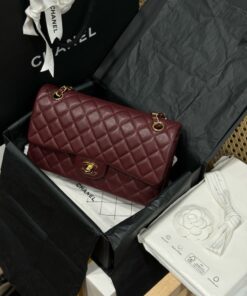 Chanel Classic Women’s Handbag Plum Red Smooth Leather Rep 11 High Quality 25cm