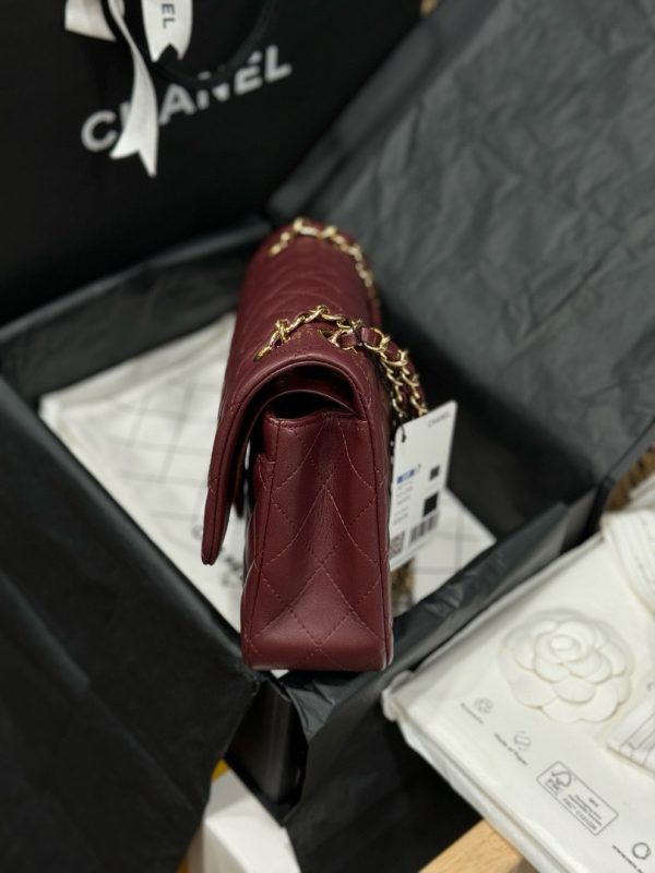 Chanel Classic Women’s Handbag Plum Red Smooth Leather Rep 11 High Quality 25cm - Image 5