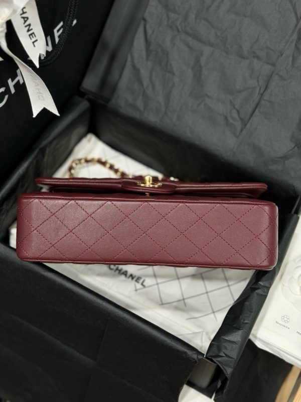 Chanel Classic Women’s Handbag Plum Red Smooth Leather Rep 11 High Quality 25cm - Image 6