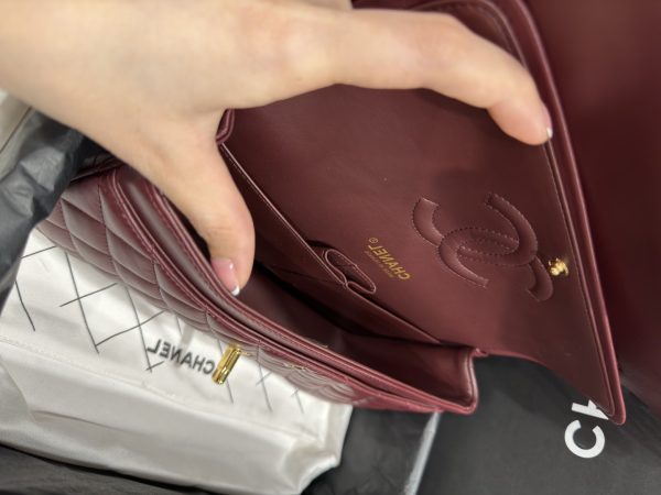 Chanel Classic Women’s Handbag Plum Red Smooth Leather Rep 11 High Quality 25cm - Image 7