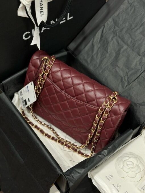 Chanel Classic Women’s Handbag Plum Red Smooth Leather Rep 11 High Quality 25cm - Image 4