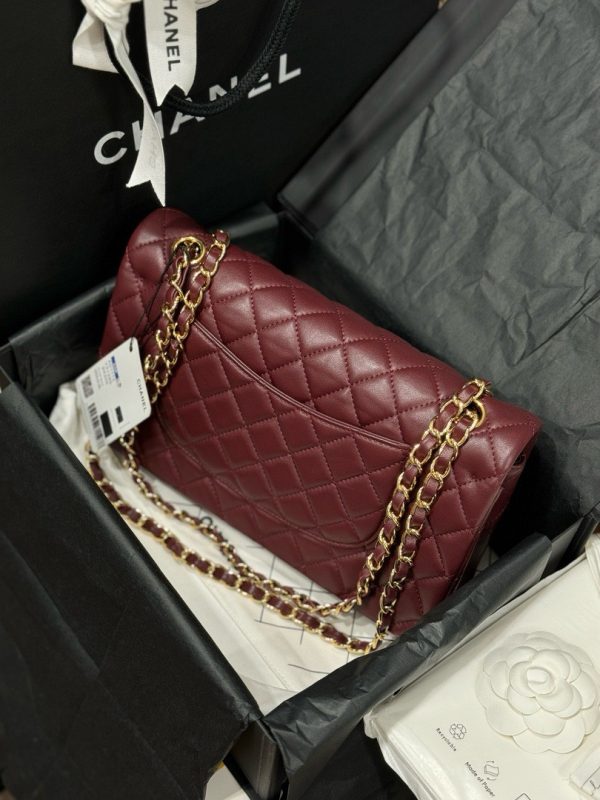 Chanel Classic Women’s Handbag Plum Red Smooth Leather Rep 11 High Quality 25cm - Image 4