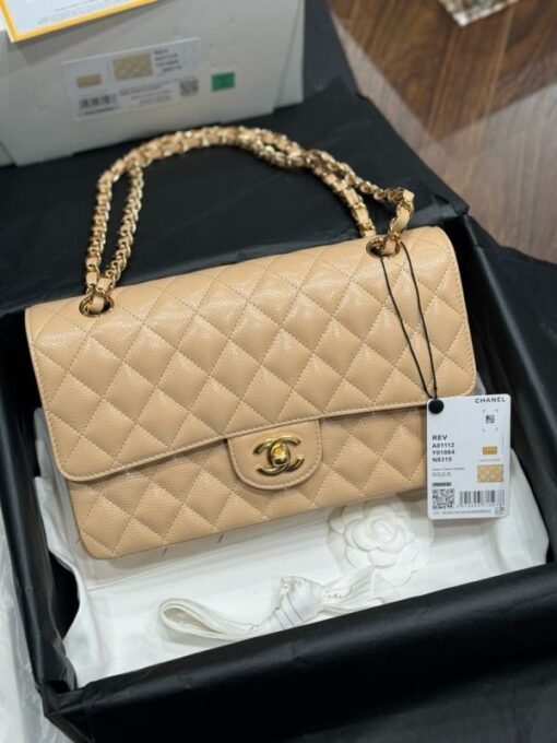 Chanel Classic Replica Handbag 11 Women Beige Gold Lock 25cm - Image 3