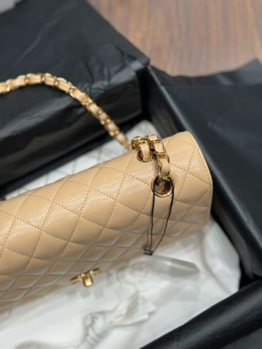 Chanel Classic Replica Handbag 11 Women Beige Gold Lock 25cm - Image 6
