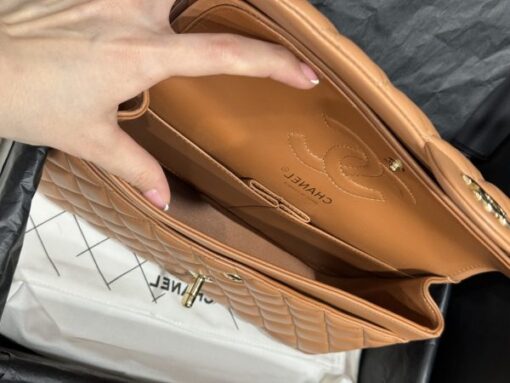 Chanel Classic Replica Handbag 11 Women Brown Gold Lock 25cm - Image 8