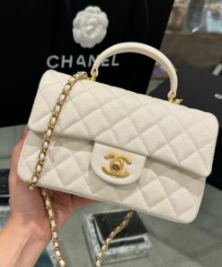 Chanel Handle Mini Replica Handbag 11 White Grain Leather 20cm