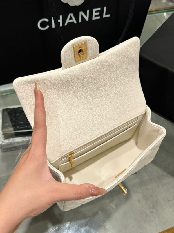 Chanel Handle Mini Replica Handbag 11 White Grain Leather 20cm - Image 7