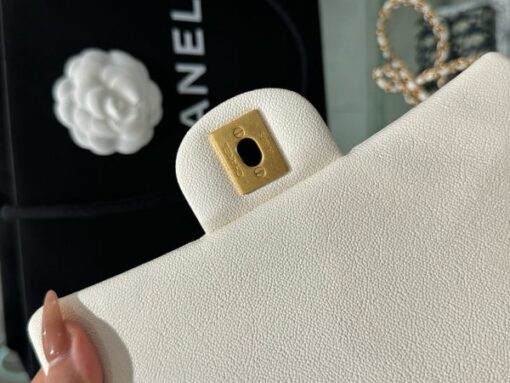Chanel Handle Mini Replica Handbag 11 White Grain Leather 20cm - Image 8