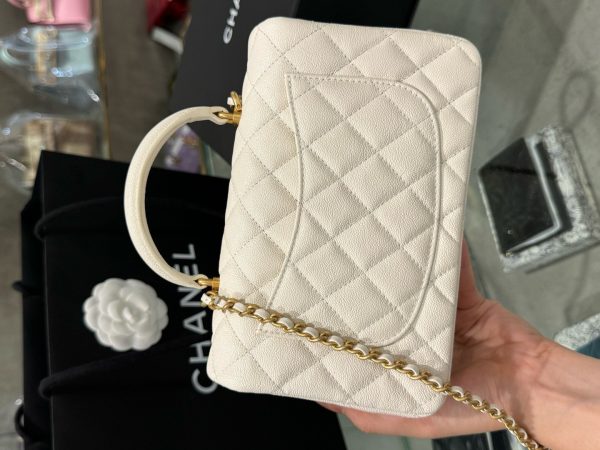 Chanel Handle Mini Replica Handbag 11 White Grain Leather 20cm - Image 5