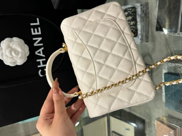 Chanel Handle Mini Replica Handbag 11 White Grain Leather 20cm - Image 4