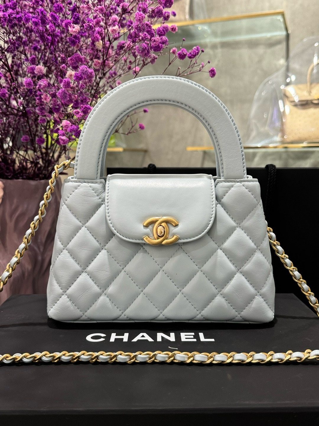 Chanel Kelly Like Auth Women’s Handbag Gray Smooth Leather 19x13x7cm