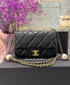 Alternative view of Chanel Women’s Black Pearl Handbag with Super Quality Gold Lock 20cm