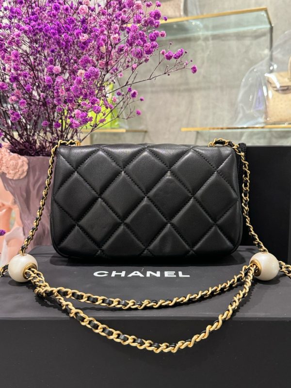 Chanel Women’s Black Pearl Handbag with Super Quality Gold Lock 20cm - Image 5