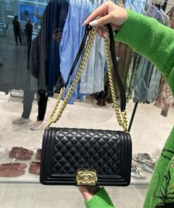Alternative view of Chanel Boy Medium Super Quality Black Handbag with Gold Lock 25cm