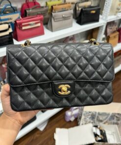 Alternative view of Chanel Classic Black Grained Leather Handbag with Gold Lock 25cm