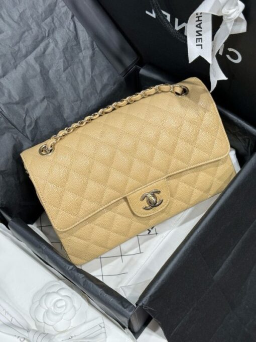 Chanel Classic Women’s Handbag Light Yellow Silver Lock 25cm - Image 2
