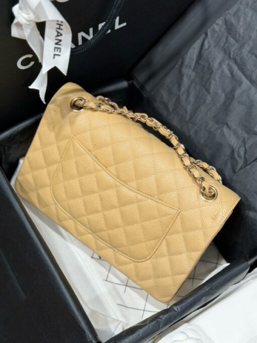 Chanel Classic Women’s Handbag Light Yellow Silver Lock 25cm - Image 3