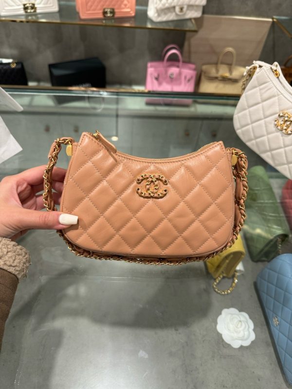Chanel 23K Hobo Handbag for Women Like Auth Brown 20.5x12x4.5cm - Image 3