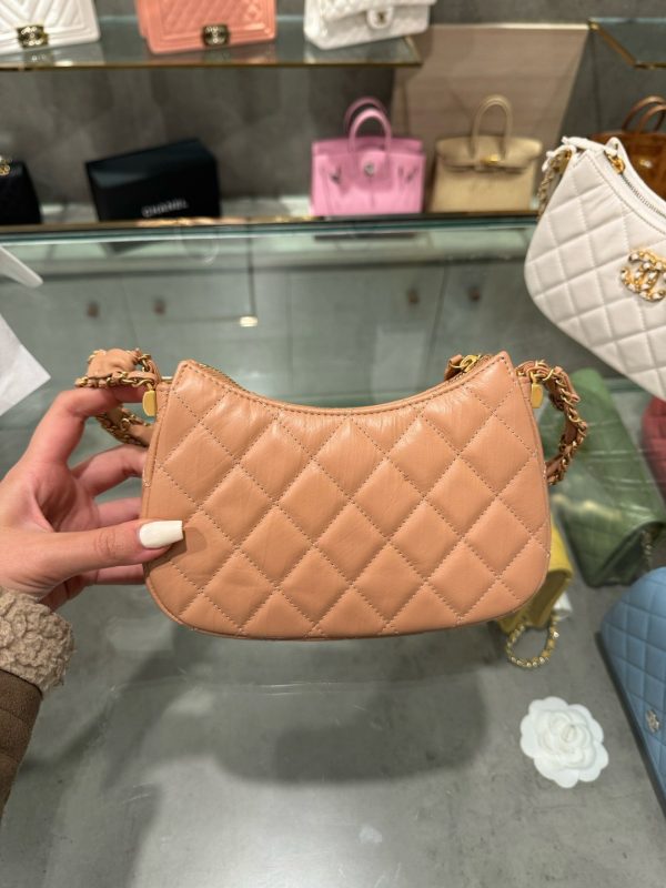 Chanel 23K Hobo Handbag for Women Like Auth Brown 20.5x12x4.5cm - Image 4