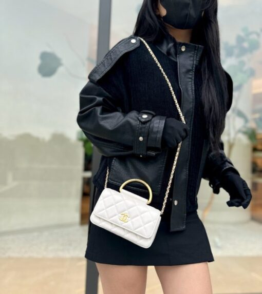 Chanel Super Mini Handbag for Women, White Sheepskin 17x9x3.5cm - Image 2
