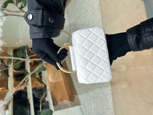 Chanel Super Mini Handbag for Women, White Sheepskin 17x9x3.5cm - Image 3