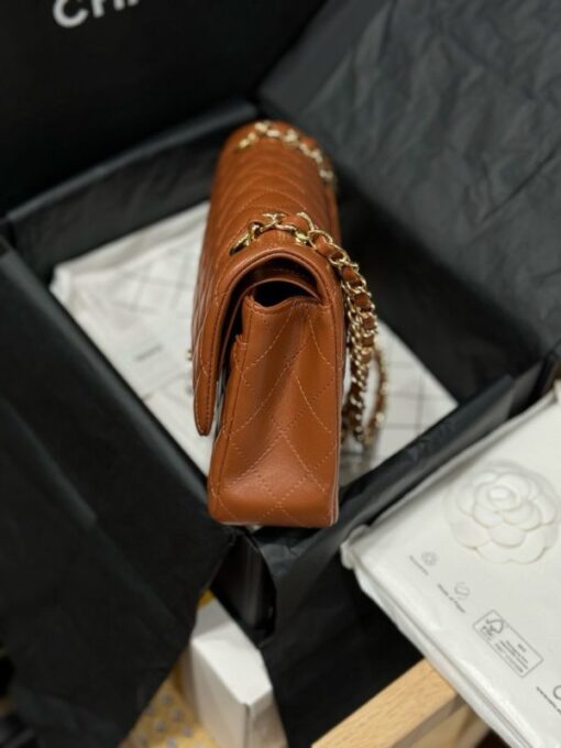 Chanel Super High-End Handbag for Women, Smooth Leather, Dark Brown, Gold Lock - Image 4
