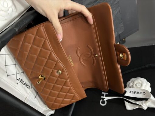 Chanel Super High-End Handbag for Women, Smooth Leather, Dark Brown, Gold Lock - Image 7