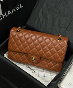 Chanel Super High-End Handbag for Women, Smooth Leather, Dark Brown, Gold Lock