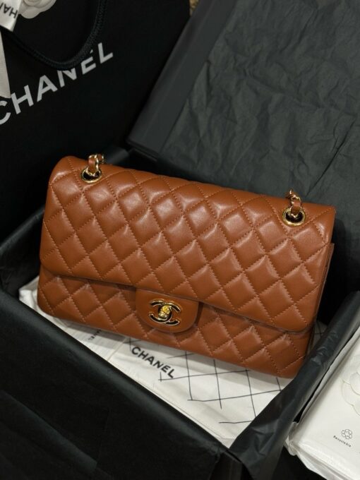 Chanel Super High-End Handbag for Women, Smooth Leather, Dark Brown, Gold Lock
