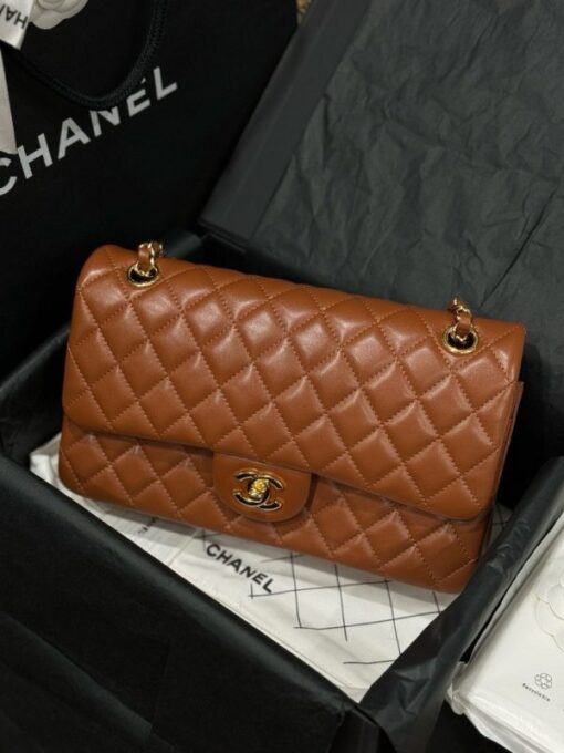 Chanel Super High-End Handbag for Women, Smooth Leather, Dark Brown, Gold Lock - Image 2