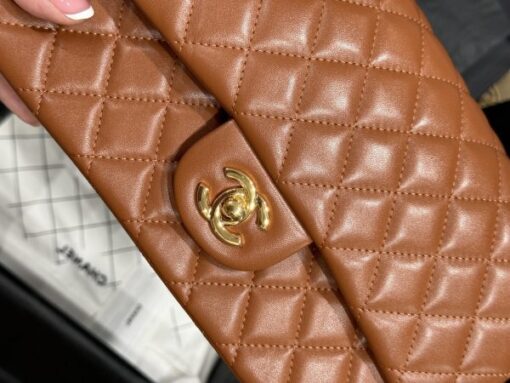 Chanel Super High-End Handbag for Women, Smooth Leather, Dark Brown, Gold Lock - Image 9