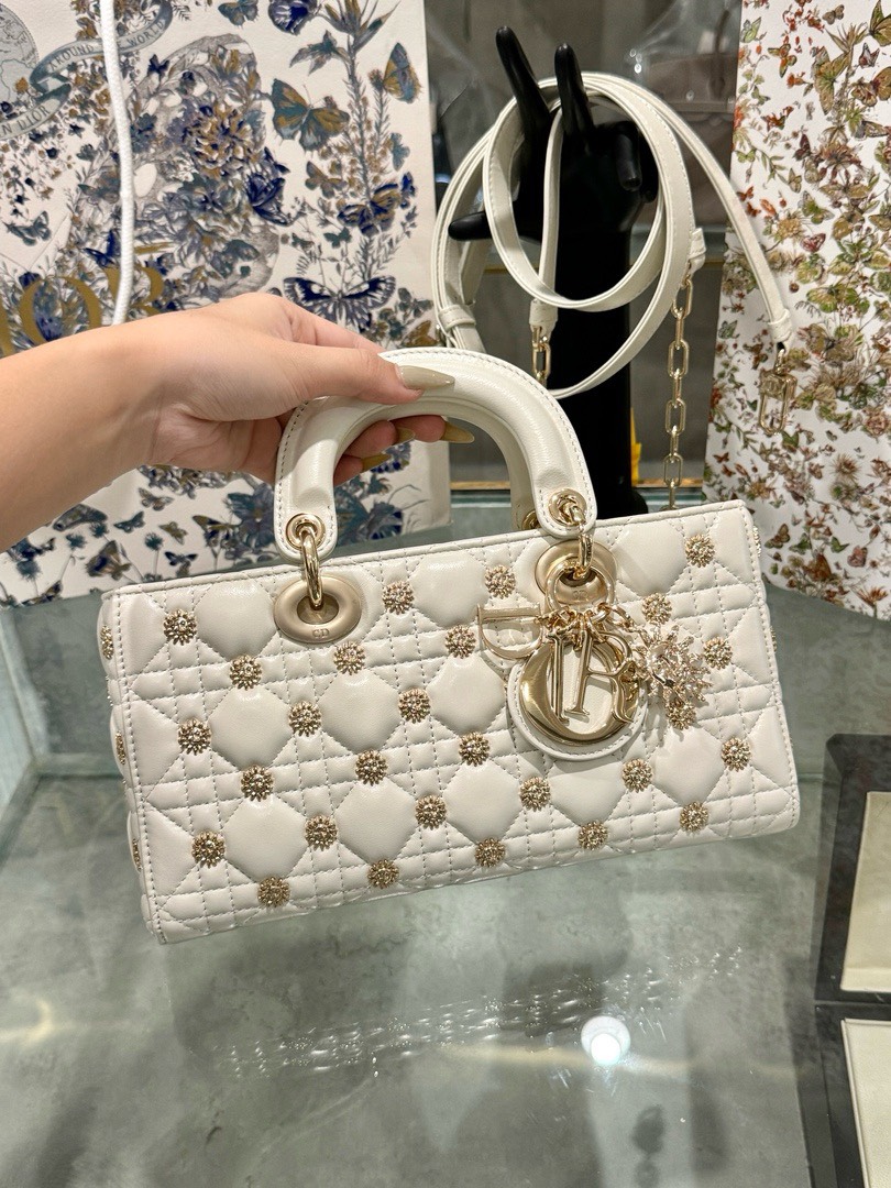 Dior Micro Lady D-Joy Like Auth Bag White Sun Pattern 26×13.5x5cm