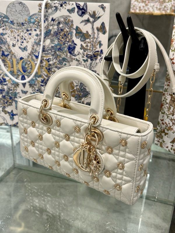 Dior Micro Lady D-Joy Like Auth Bag White Sun Pattern 26×13.5x5cm - Image 6