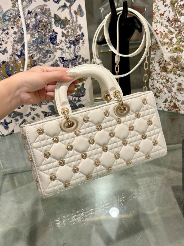 Dior Micro Lady D-Joy Like Auth Bag White Sun Pattern 26×13.5x5cm - Image 3