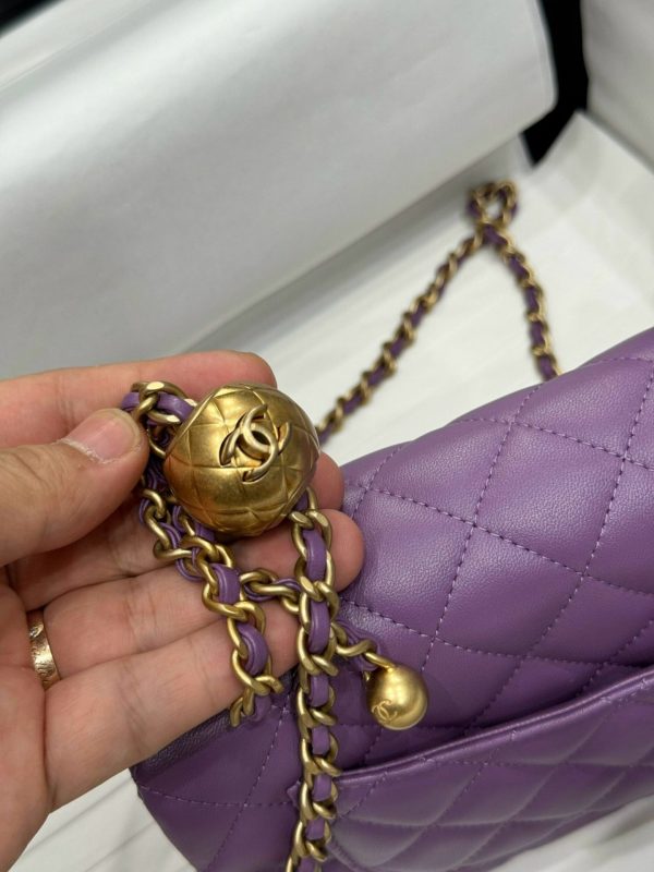 Chanel Classic Bell Strap Handbag Like Auth Women Purple 20cm - Image 10