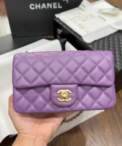 Chanel Classic Bell Strap Handbag Like Auth Women Purple 20cm