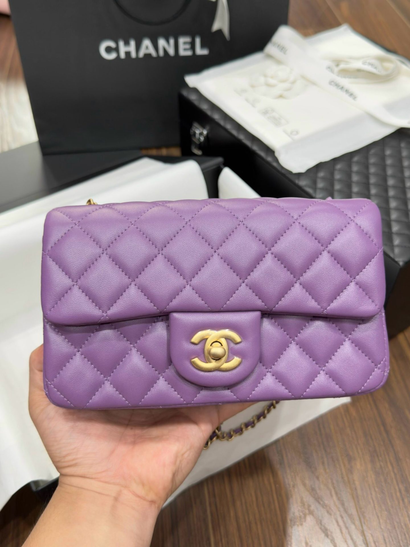 Chanel Classic Bell Strap Handbag Like Auth Women Purple 20cm