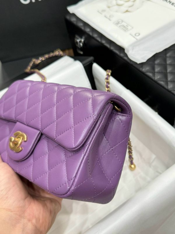 Chanel Classic Bell Strap Handbag Like Auth Women Purple 20cm - Image 5