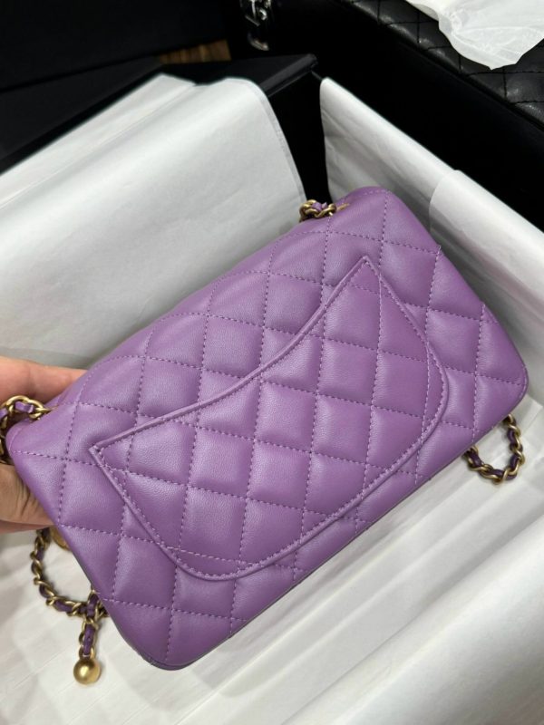 Chanel Classic Bell Strap Handbag Like Auth Women Purple 20cm - Image 9
