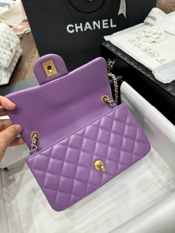 Chanel Classic Bell Strap Handbag Like Auth Women Purple 20cm - Image 7