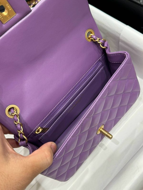 Chanel Classic Bell Strap Handbag Like Auth Women Purple 20cm - Image 6
