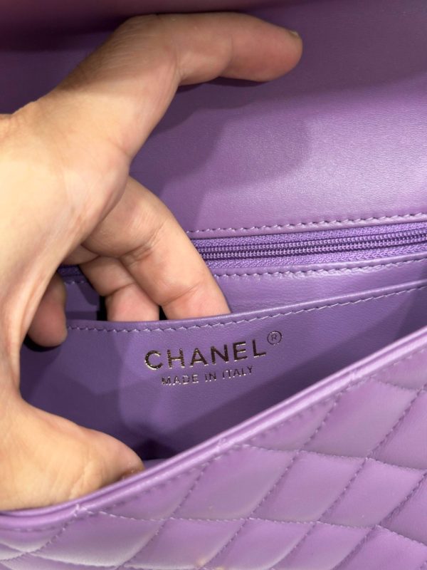 Chanel Classic Bell Strap Handbag Like Auth Women Purple 20cm - Image 8