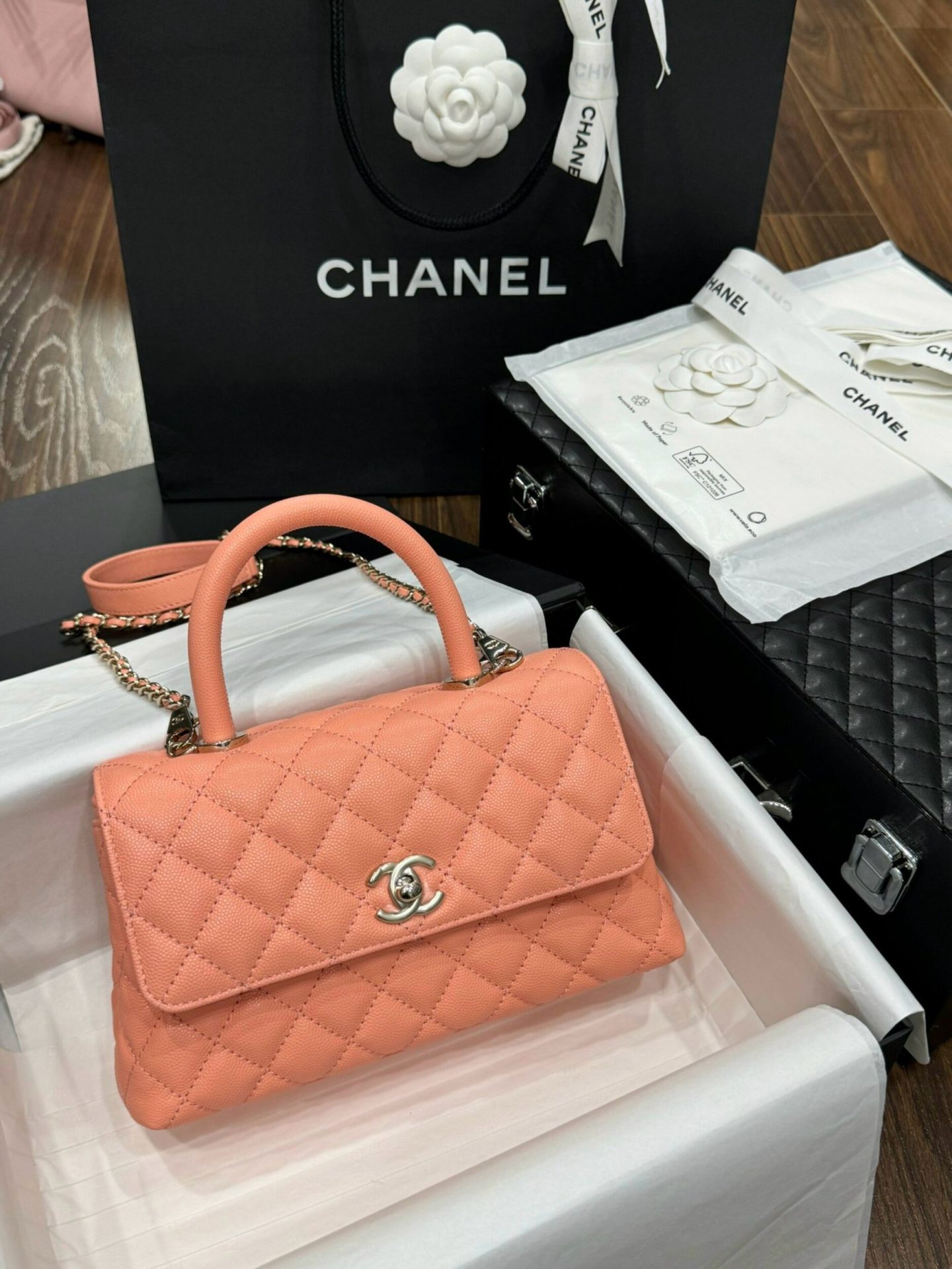 Chanel Coco Rep 1:1 High-end Women’s Handbag Orange Calfskin 24x14x10cm