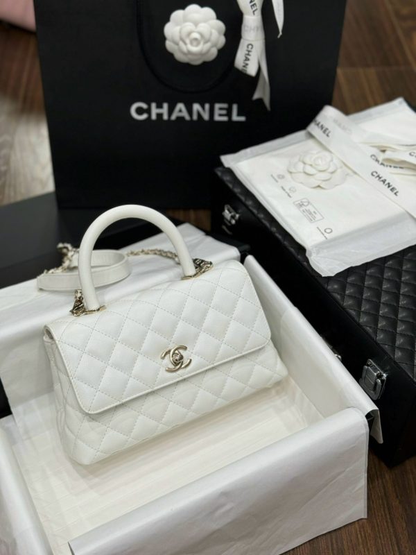 Chanel Coco Replica High Quality Women’s Handbag White Grain Leather 24x14x10cm - Image 4