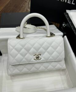 Chanel Coco Replica High Quality Women’s Handbag White Grain Leather 24x14x10cm