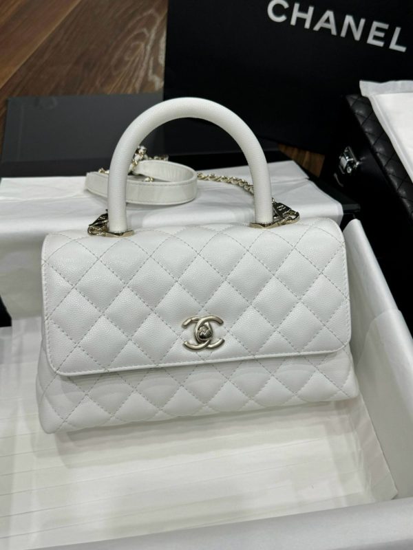 Chanel Coco Replica High Quality Women’s Handbag White Grain Leather 24x14x10cm - Image 2